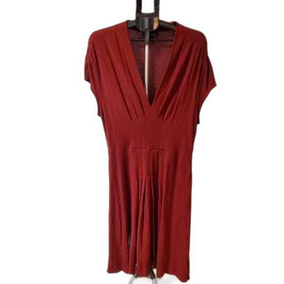 TRASHY DIVA Sz. 18 Brick Red Vneck Swing Dress, Short Sleeve, Retro, Rockabilly - Picture 1 of 10
